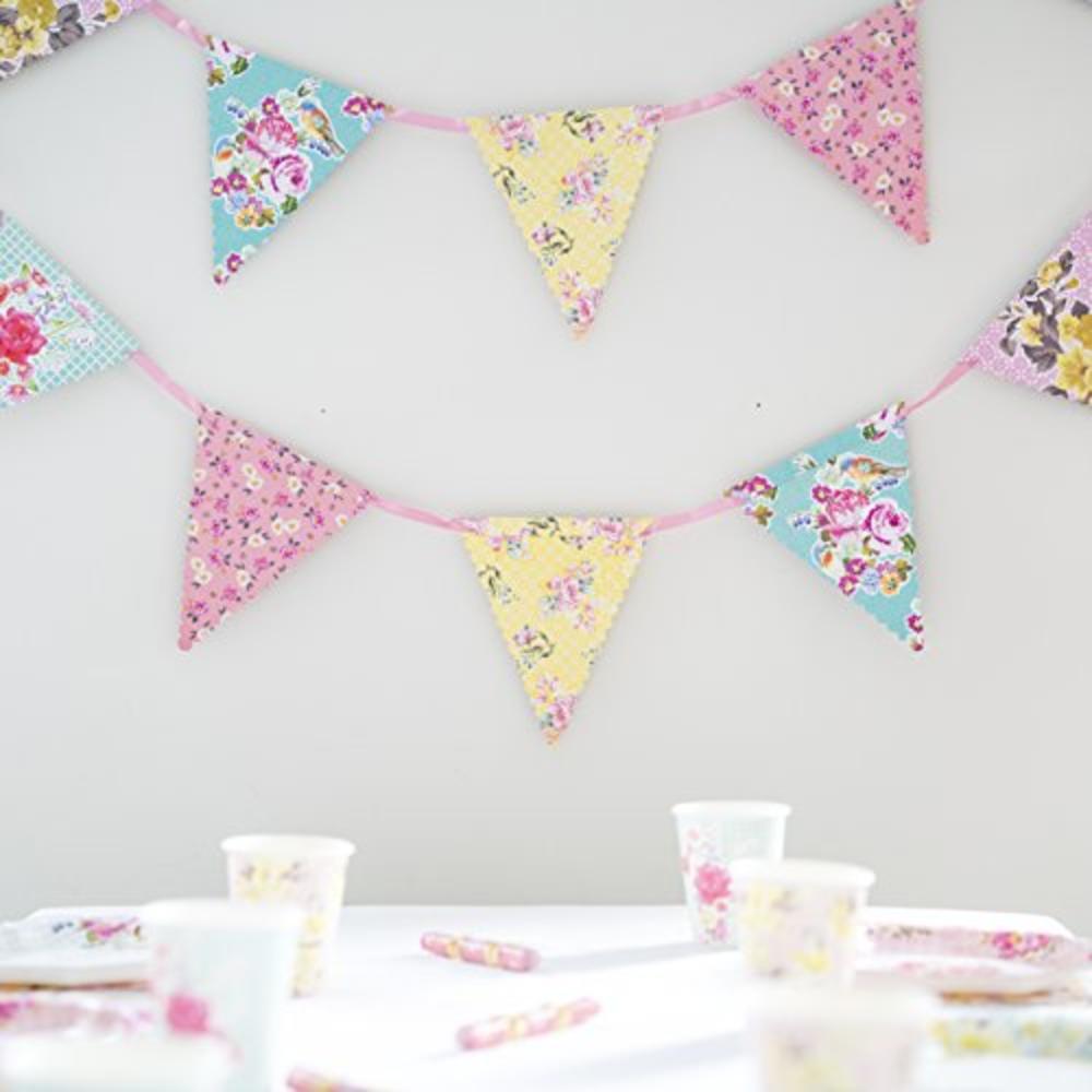 Talking Tables Vintage Bright Floral Paper Bunting Garland with Triangle Pennants, 13ft | Truly Scrumptious | Decoration For Birthday, Garden P