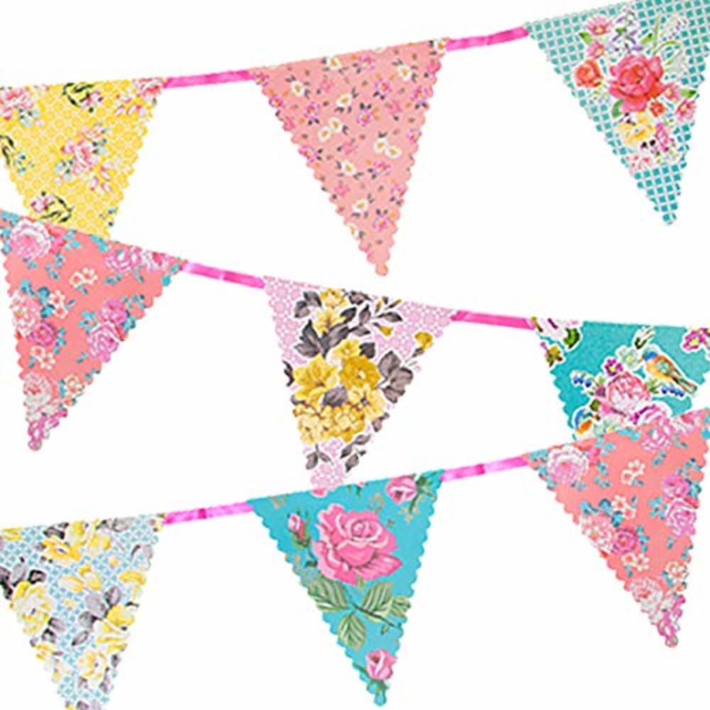 Talking Tables Vintage Bright Floral Paper Bunting Garland with Triangle Pennants, 13ft | Truly Scrumptious | Decoration For Birthday, Garden P