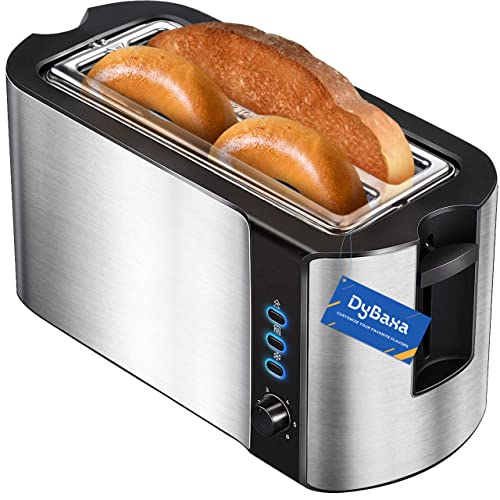 DyBaxa Toaster 4 Slice, DyBaxa Stainless Steel Toaster with Warming Rack, 6 Browning control 2 Slice Long Slot Toaster 4 Slice, Removal