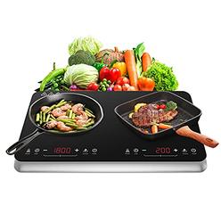 Cooktron Double Induction Cooktop Burner With Fast Warm-Up Mode, 1800W 2 Induction Burner With 10 Temperature 9 Power Settings,