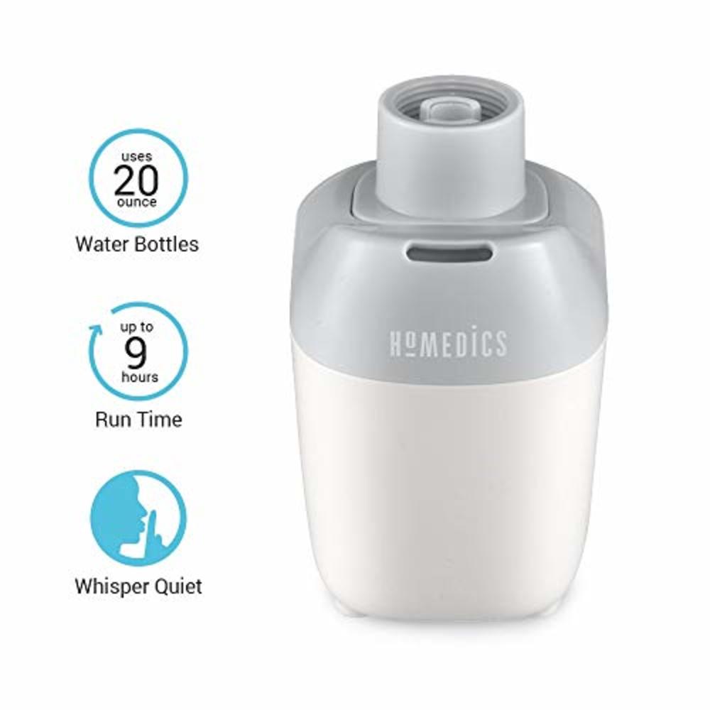 HoMedics Personal Travel Ultrasonic Humidifier | Portable Mister, 9 Hour Runtime, Silent Personal Water Purifier | BONUS FREE TR
