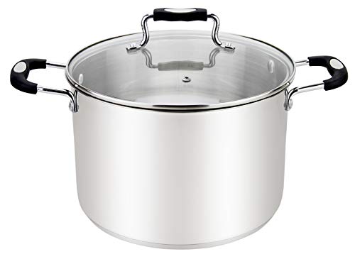 Millvado Stock Pot, Large Stainless Steel 11 Quart StockPot, cooking Pot  for Pasta, Soup, and Stew , Stock Pot With clear glass