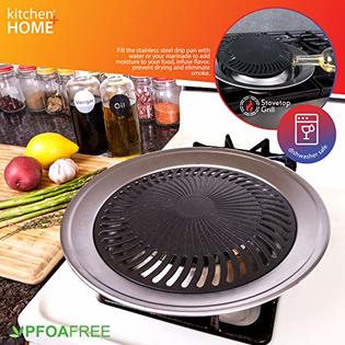 KH-130-132 Kitchen + Home Stove Top Smokeless Grill Indoor Korean BBQ Grill  Pan,- Stainless Steel with Double Coated NonStick Surface with