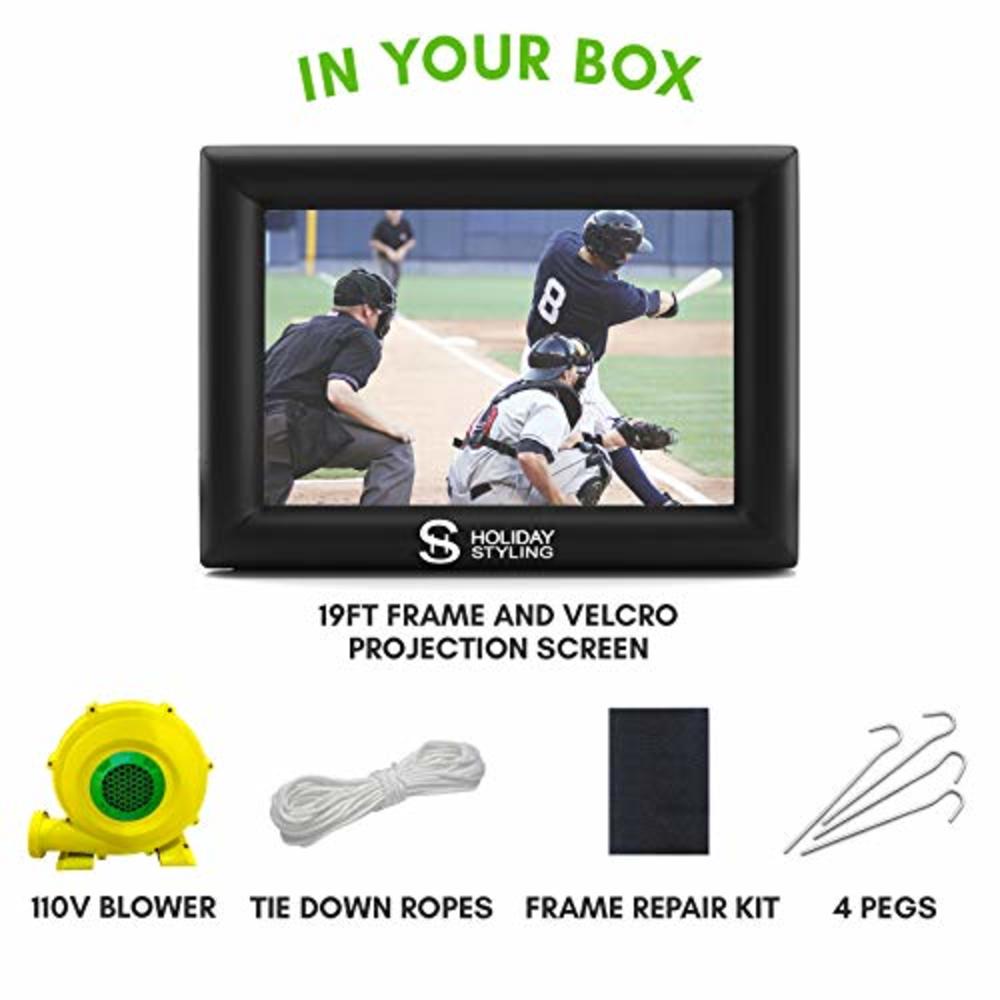19ft_Screen Holiday Styling Outdoor Inflatable Projector Screen - 230 Inch Blow Up TV and Movie Screens for Outside Backyard Theater - Porta
