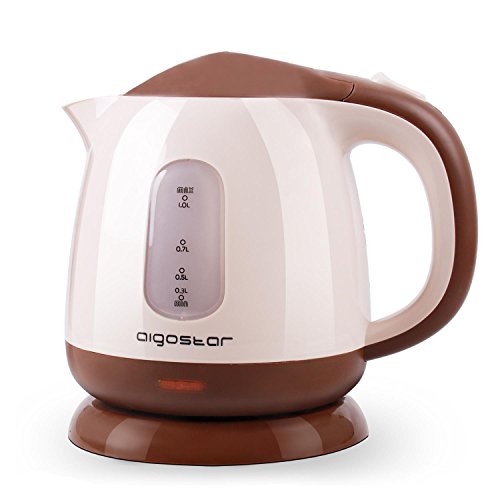 B07F8M58GK Aigostar Romeo - Mini Electric Tea Kettle, BPA Free, 1.0L,  1100W, Hot Water Heater, Light Apricot and Brown