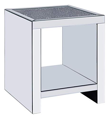Benjara Wood and Mirror End Table with One Shelf, Clear