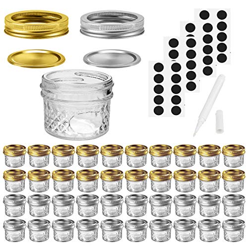 SPANLA Mason Jars Canning Jars, 4 OZ Jelly Jars With Regular Lids and Bands, Ideal for Jam, Honey, Wedding Favors, Shower Favors, Baby 