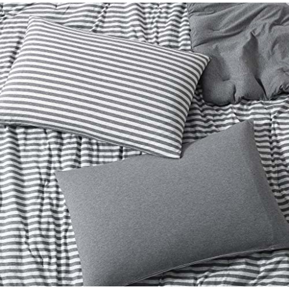 Chezmoi Collection Levi 3-Piece Striped Heather Jersey Knit Cotton Comforter Set - Solid Reversible Lightweight Super Soft and B