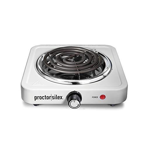 34106 Proctor Silex Electric Single Burner Cooktop, Compact And Portable,  Adjustable Temperature Hot Plate, 1200 Watts, White u0026 Stainl