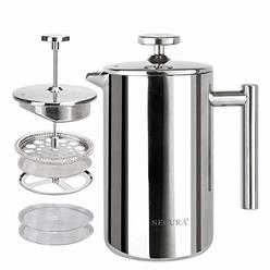 Secura French Press Coffee Maker, 304 Grade Stainless Steel Insulated Coffee Press With 2 Extra Screens, 12Oz (0.35 Litre), Silv