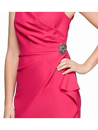 134005-FUS-12 Alex Evenings Womens Slimming Short Ruched Dress with Ruffle ( Petite and Regular), Fuchsia, 12