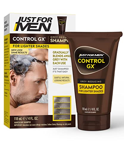Just for Men Control GX Grey Reducing Shampoo for Lighter Shades of Hair, Blonde to Medium Brown, Gradual Hair Color, 4 Fl Oz -