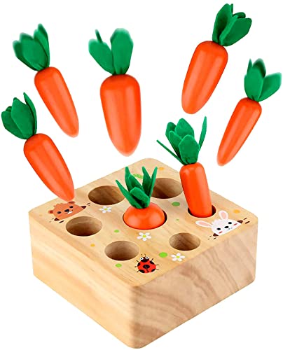 RECHIATO Montessori Toys for 1 Year Old, Carrot Shape Size Sorting Game, Wooden Montessori Toys for Babies 6-12 Months Fine Moto