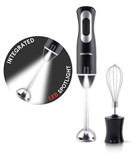 Gourmia GHB2360 12 Speed Illuminating Immersion Hand Blender with Turbo Mode - Comfortable Ergonomic Handle - Whisk Attachment I