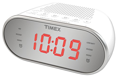 Timex AmFM Dual Alarm clock Radio with Digital Tuning 12 Red LED Display and Line-In Jack Radio Alarm clock White (T2312W)