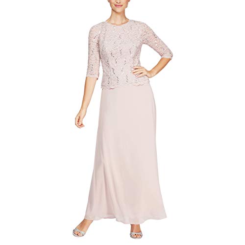 112318 Alex Evenings Womens Long Mock Dress with Full Skirt (Petite and Regular  Sizes), Shell Pink, 14