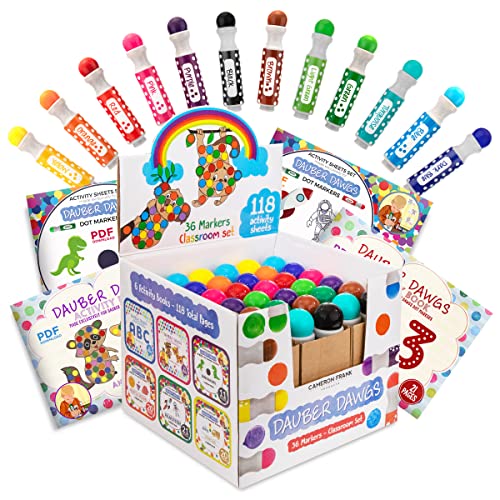Cameron Frank Produc Washable Dot Markers 36 Pack with 121 Activity Sheets  for Kids, gift Set with Toddler Art Activities, Preschool children Arts cr