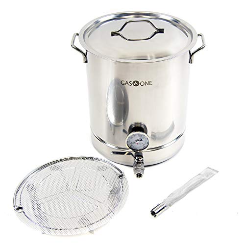gasOne BP-64 64QT-16 gallon Stainless Steel Home Pot Kettle Set 40 Quart TRI PLY Beer Brewing Includes Lid Ball Valve Thermomete