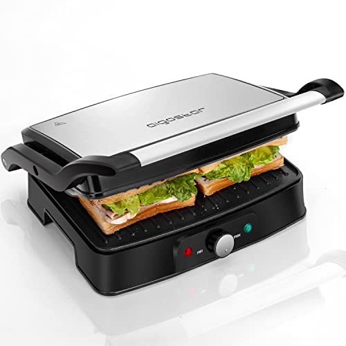 Aigostar Electric Panini Press Indoor grill Sandwich Maker, Aigostar 1500 Watts Versatile grills with Floating H, Removable Drip Tray and