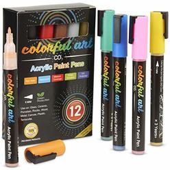 Colorful Art Co. colorful Art co Acrylic Paint Pens - Set of 12 w 1mm Fine Tip - Pen Markers for Rock, Fabric, Stone, ceramic, glass, Wood, canva