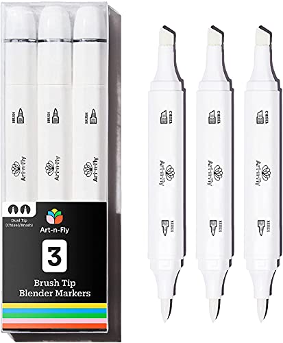 Art-n-Fly Alcohol colorless Blender Marker Dual Tip Pack of 3 - colorless Marker Blender with Japanese Ink & Brush Tip - clear Blending Pe