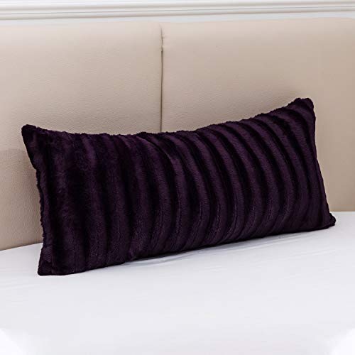 Cheer Collection Faux Fur Throw Pillow - 18" x 40" Long Decorative Body Pillow for Bed or Couch, Purple