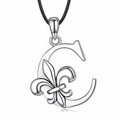 Eusense Sterling Silver Initial Necklace Dainty Fleur de Lis Necklaces 26 Letters Alphabet Personalized Charm Pendant Gifts for
