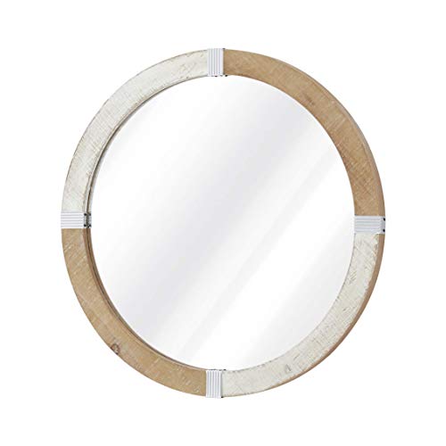 H HOMEBROAD. Wall Mirror 31.5” Round Decorative Wall Hanging Mirror, Large Wooden Circle Frame, Rustic Distressed Wood Farmhouse