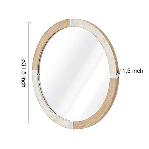 H HOMEBROAD. Wall Mirror 31.5” Round Decorative Wall Hanging Mirror, Large Wooden Circle Frame, Rustic Distressed Wood Farmhouse
