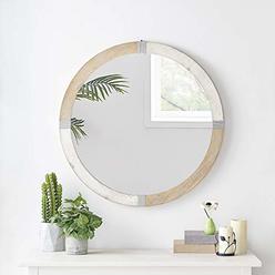 H HOMEBROAD. Wall Mirror 31.5? Round Decorative Wall Hanging Mirror, Large Wooden Circle Frame, Rustic Distressed Wood Farmhouse