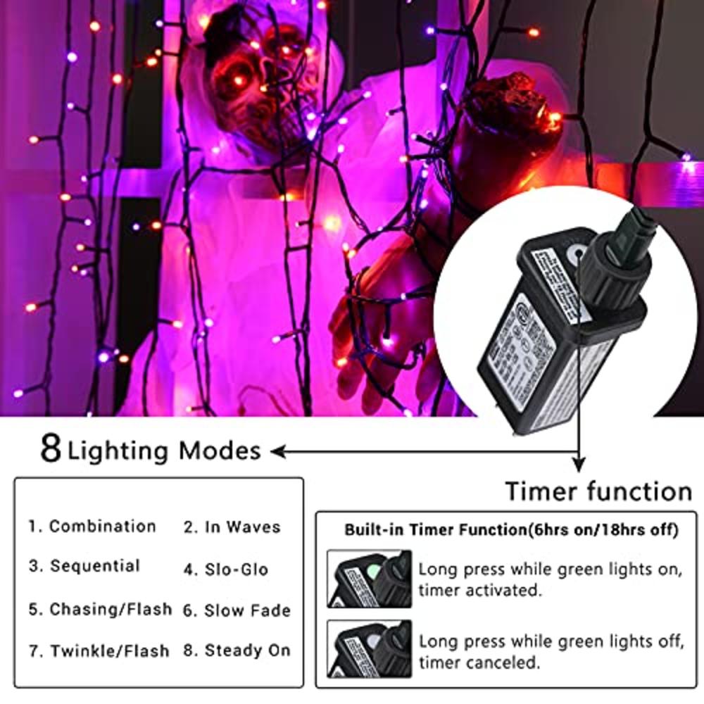 Lyhope Orange & Purple Halloween Lights, 98.4ft 300 LED Halloween Lights, Low Voltage 8 Modes Decoration String Lights for Garde