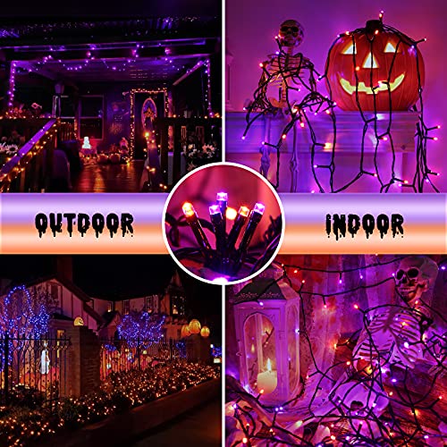 Lyhope Orange & Purple Halloween Lights, 98.4ft 300 LED Halloween Lights, Low Voltage 8 Modes Decoration String Lights for Garde