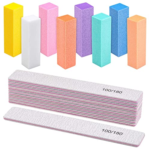 BTYMS 18 Count 100/180 Grit Nail Files and Buffers Kit Double Sided Emory Boards Rough Nail Fingernail Files Smoother Buffer Block for