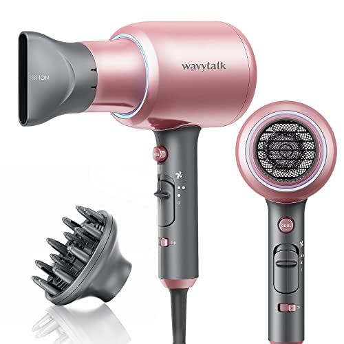 Wavytalk Professional Ionic Hair Dryer Blow Dryer with Diffuser and Concentrator for Curly Hair 1875 Watt Negative Ions Dryer wi