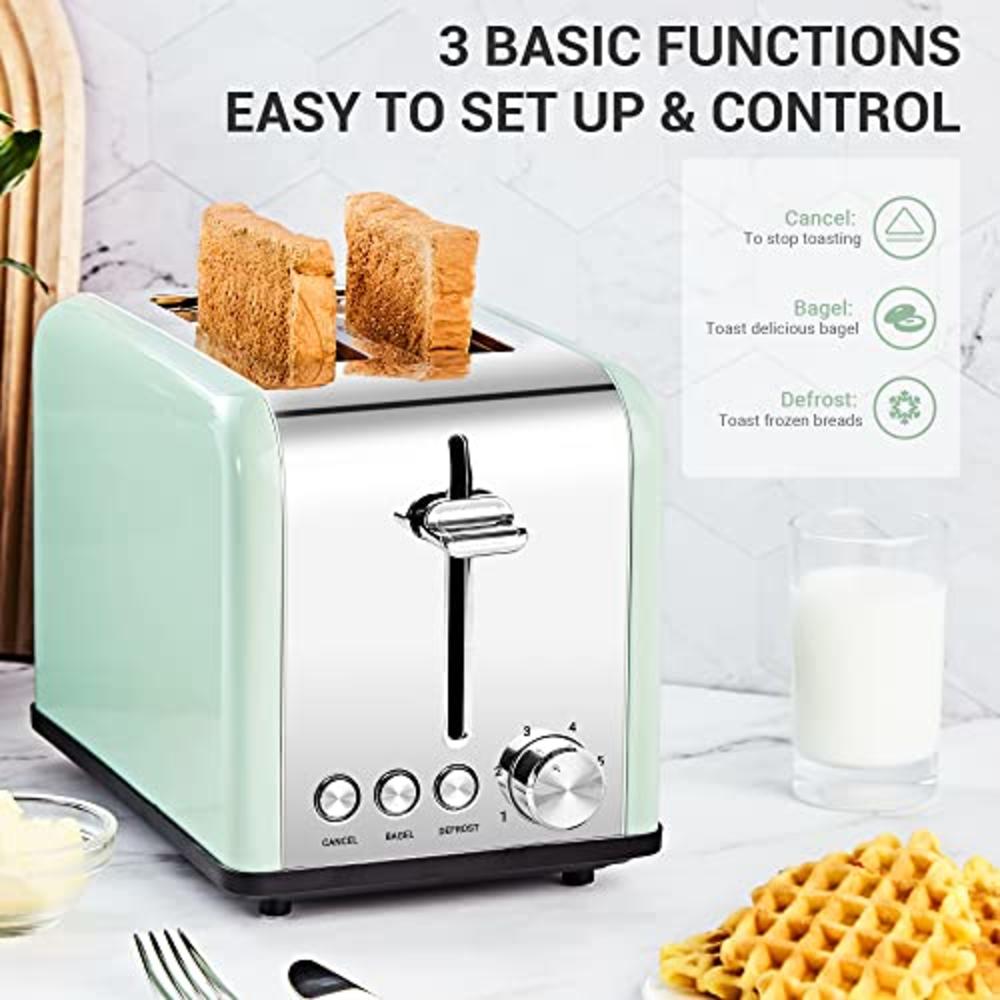 Keemo Toaster 2 Slice, Retro Small Toaster with Bagel, Cancel, Defrost ...