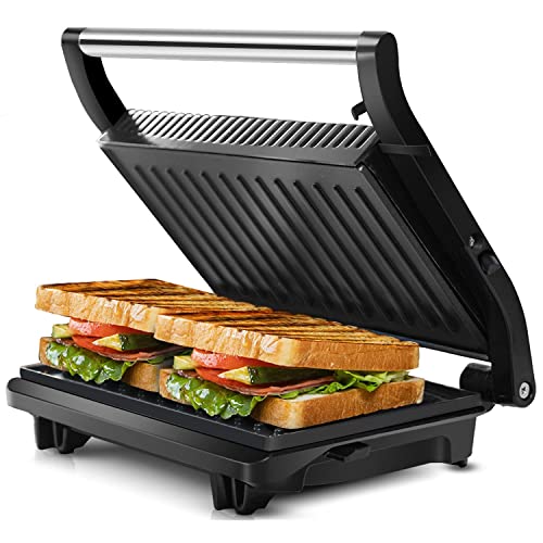 Aigostar Panini Press Grill, Sandwich Maker With Non-Stick Plates, Opens 180 Degrees For Any Size, Indicator Lights, Electric Indoor Gril