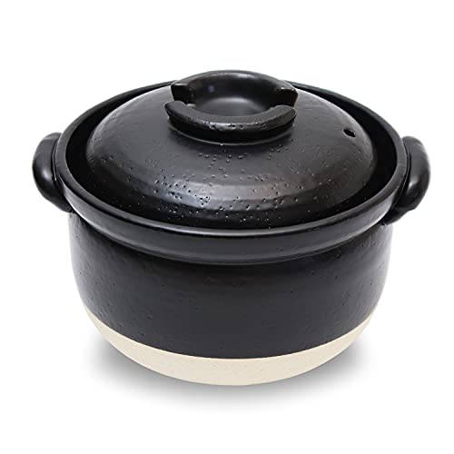 Toyo Case DONABE Clay Rice Cooker Pot Japanese Style made in Japan for 2 to 3 cups with Double Lids, Microwave Safe