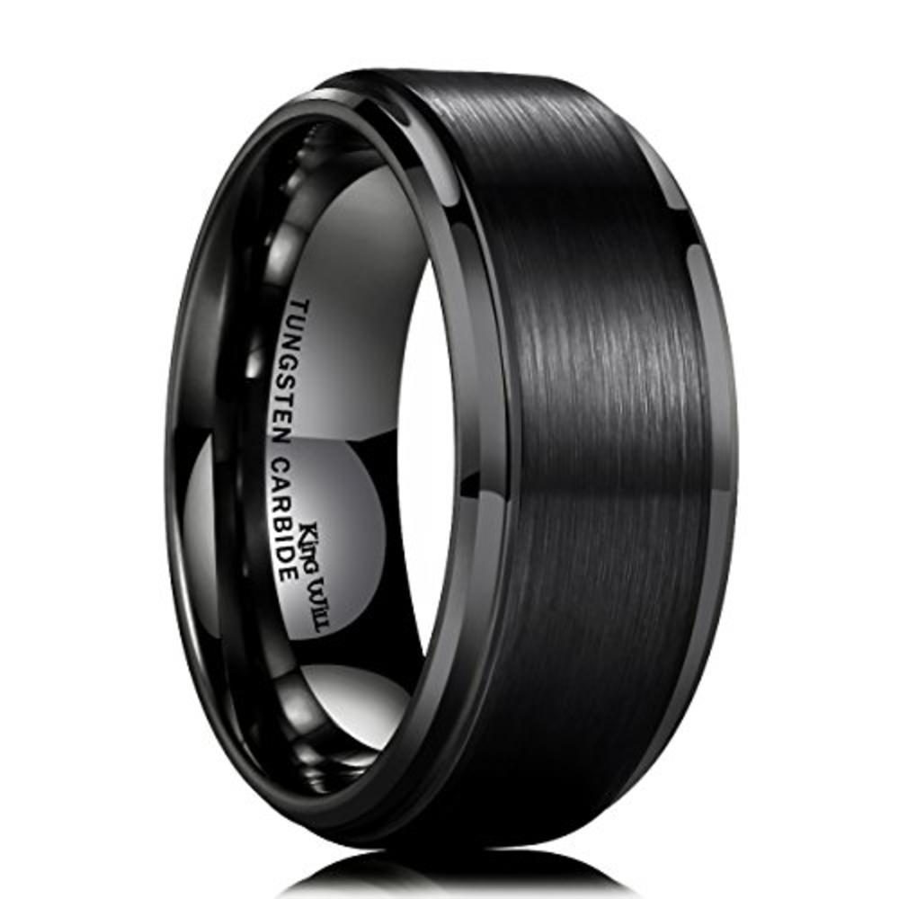 King Will 10mm Black Tungsten Carbide Ring Men Wedding Band Matte Finish Step Edge Comfort Fit(10)