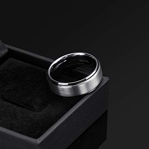 King Will Basic Mens Tungsten Carbide Ring 8mm Polished Beveled Edge Matte Brushed Finish Center Wedding Band(9.5)