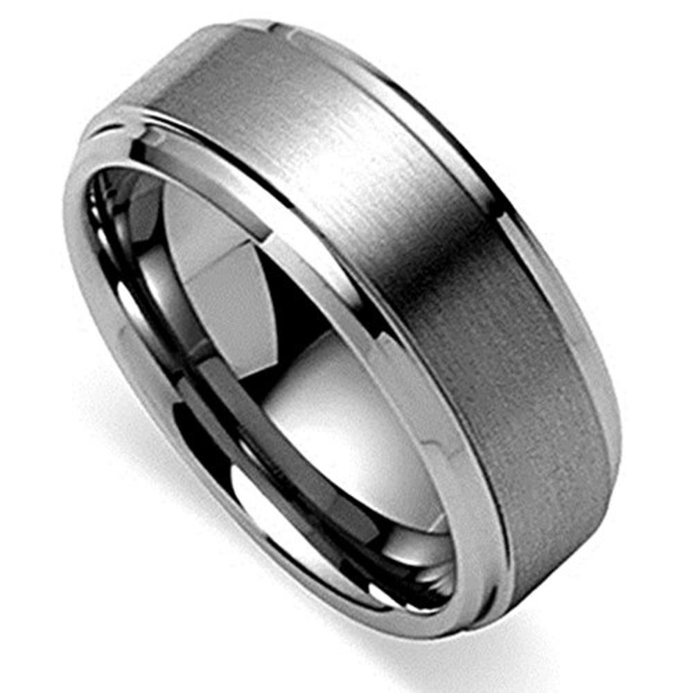 King Will Basic Mens Tungsten Carbide Ring 8mm Polished Beveled Edge Matte Brushed Finish Center Wedding Band(9.5)