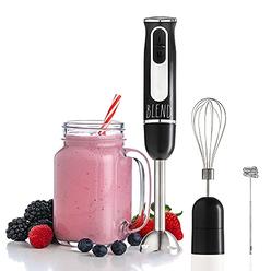 Rae Dunn Immersion Hand Blender- Handheld Immersion Blender with Egg Whisk and Milk Frother Attachments, 2 Speed Blender, 500 Wa