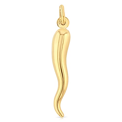 Ioka - 14K Yellow Gold Cornicello Italian Horn 30MM Charm Medium Size Good Luck Pendant For Necklace or Chain