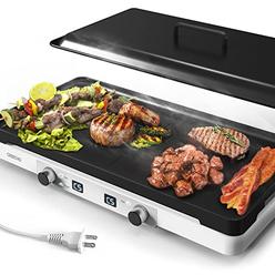 GREECHO Induction Cooktop, 2 Burner Electric Cooktop with Removable Griddle Pan, 5 Gear Heating and Independent Control Electric
