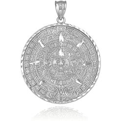 Aztec and Mayan Cale .925 Sterling Silver Round Aztec Mayan Calendar Charm Pendant - 30.48 Millimeters