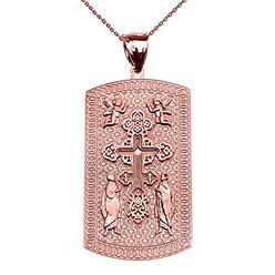 Religious Jewelry by FDJ Russian Orthodox Cross 14k Rose Gold Engraveable Dog Tag Pendant Necklace 22"