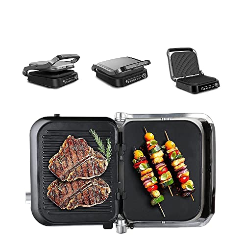 Gevi Electric Griddle, 7-in-1 Electric Grill Air Fryer Combo, 2 Nonstick Plates, Stainless Steel Electric Griddle with Temperatu