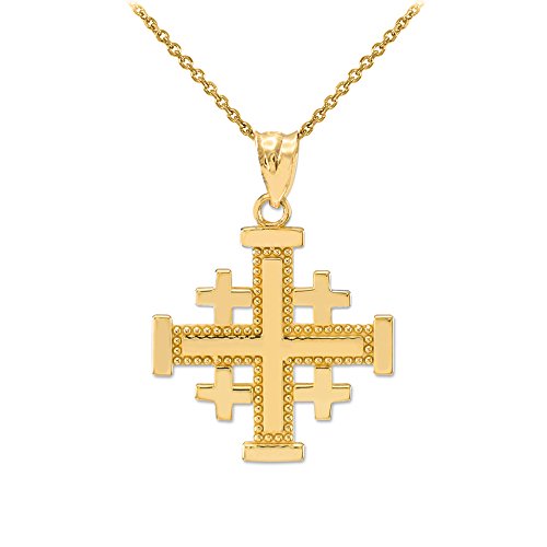 Masonic Jewelry (Freemason) Polished 10k Yellow Gold Crusaders Jerusalem Cross Pendant Necklace, 18"