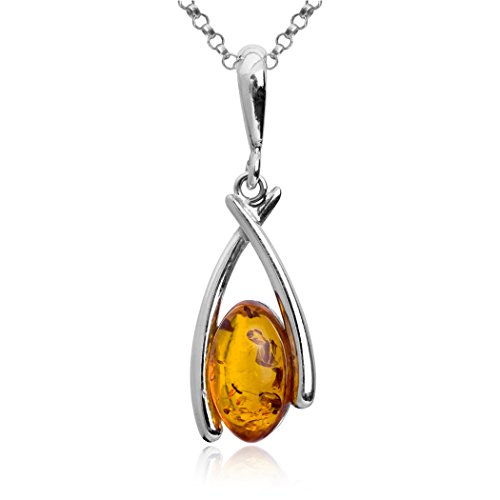 Amber by Graciana Sterling Silver Amber Abstract Pendant Necklace Chain 18 Inches