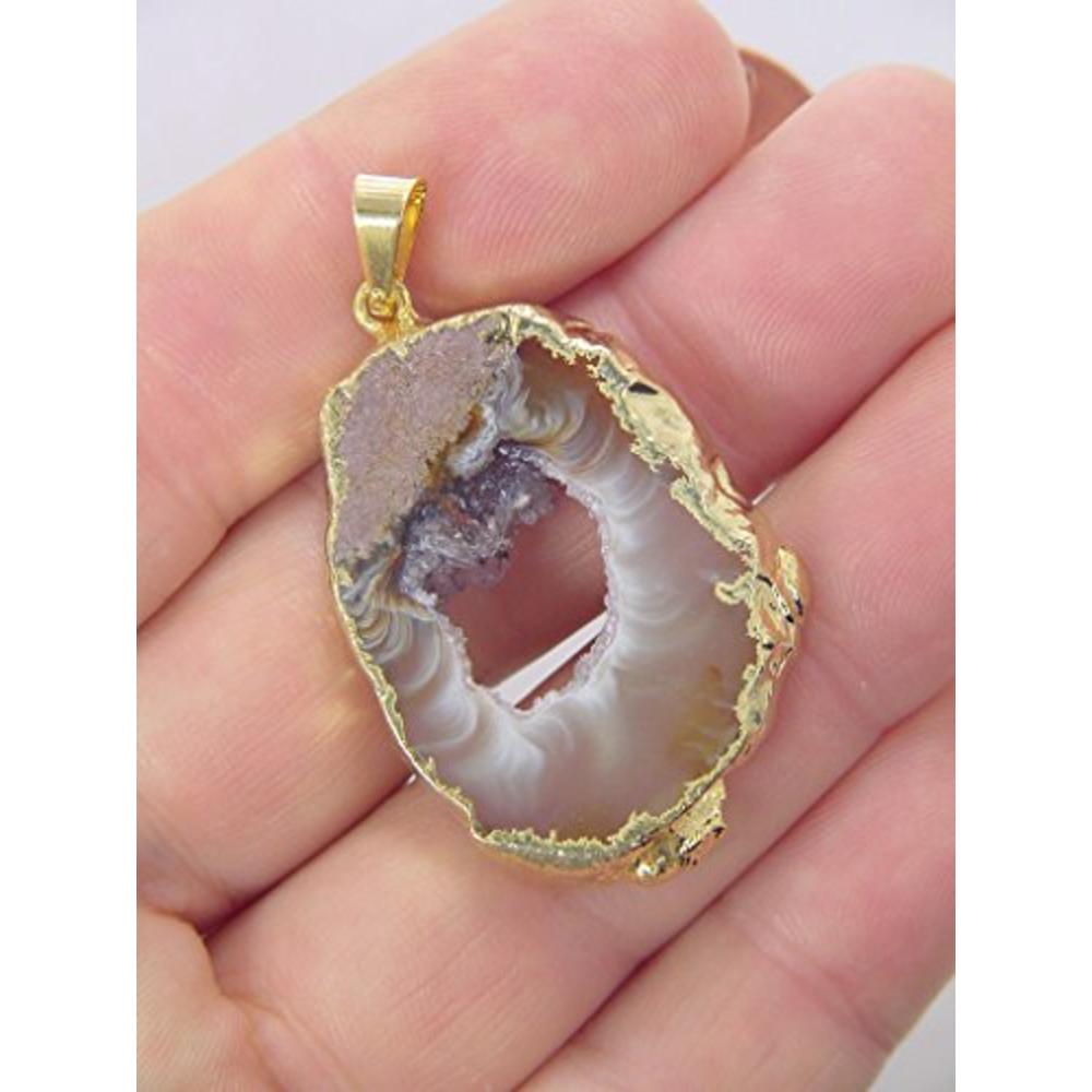 BUTW Gold Electroformed Occo Agate Geode Slice Druzy Pendant Necklace with 24" Chain
