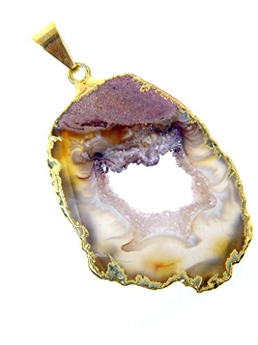 BUTW Gold Electroformed Occo Agate Geode Slice Druzy Pendant Necklace with 24" Chain